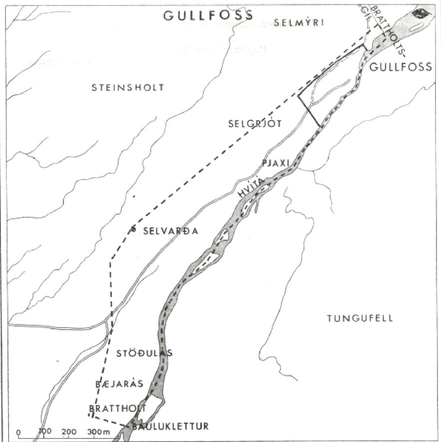 Carte de la zone protégée de Gullfoss de l'Agence islandaise pour l'environnement
